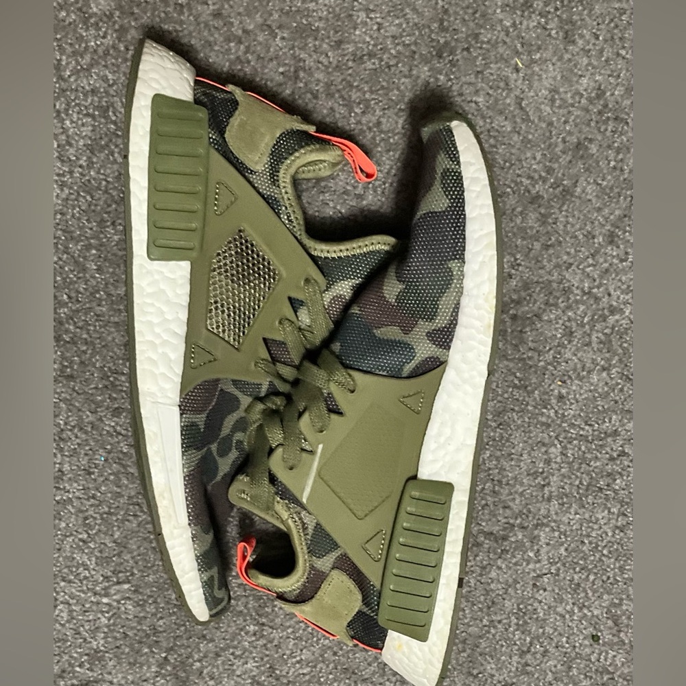 adidas Olive Green Camo Lace-Up boost Sneakers with Orange Heel Tab